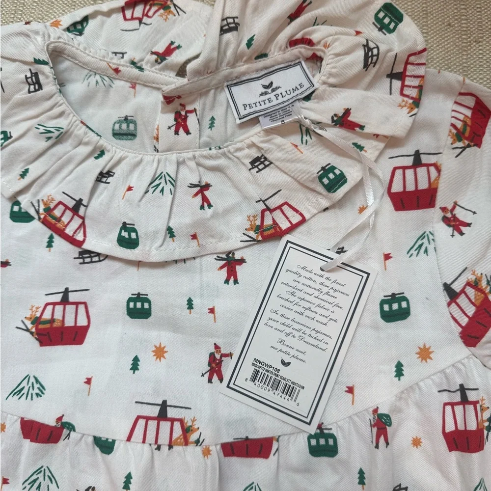 Girls' Cable Car Print Nightgown - White with Red & Green